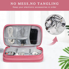 KOWVOWZ Electronics Accessories Organiser Bag, Double-Layer Travel Cable Organiser for Electronics Accessories, Travel Cable Organiser for Charger, Adaptors, Hard Drives, Mouse, SD Cards (Pink)