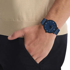 CALVIN KLEIN MEN'S BLUE DIAL BLUE LEATHER STRAP WATCH - 25200436