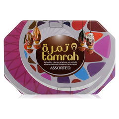Tamrah Assorted Chocolate Tin Gift Box 700GM – A Delightful Mix of Caramel, Milk, Dark, and Coconut Chocolates with Dates and Almonds – Individually Wrapped, Perfect for Gifting, Kids Favourite