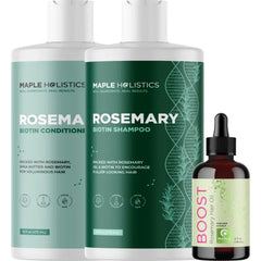 Maple Holistics BOOST Biotin Hair Oil plus Rosemary Biotin Shampoo and Conditioner Set - Hair Thickening Oil with Castor and Rosemary plus Volumizing Biotin Shampoo for Men and Women