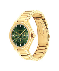 CALVIN KLEIN WOMEN'S GREEN DIAL IONIC PLATED THIN GOLD STEEL BRACELET WATCH - 25100053