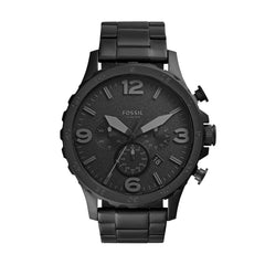 Fossil Nate Men's Watch with Oversized Chronograph Watch Dial and Stainless Steel or Leather Band Black