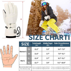 BEETO Snowmobile Gloves, Ski Gloves for Men Women, Waterproof Windproof Touchscreen Snowboard Gloves, Warm Winter Gloves with Wrist Straps, for Cold Weather - White