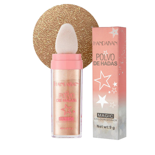 Body Shimmer Powder Polvo De Hadas Fairy Highlighter Glitter Natural Pigment Shiner Stick Loose Oil Glow Body Brighten Dust with Puff Makeup Three-Dimensional Face,Eyeshadow,Eye,Hair,Body,Hair(3)