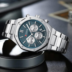 CURREN 2023 Watch Men's Quartz Luxury Luminous Wrist Watch With Stainless Steel Chronograph watch For Men 8440 - SILVER GREEN