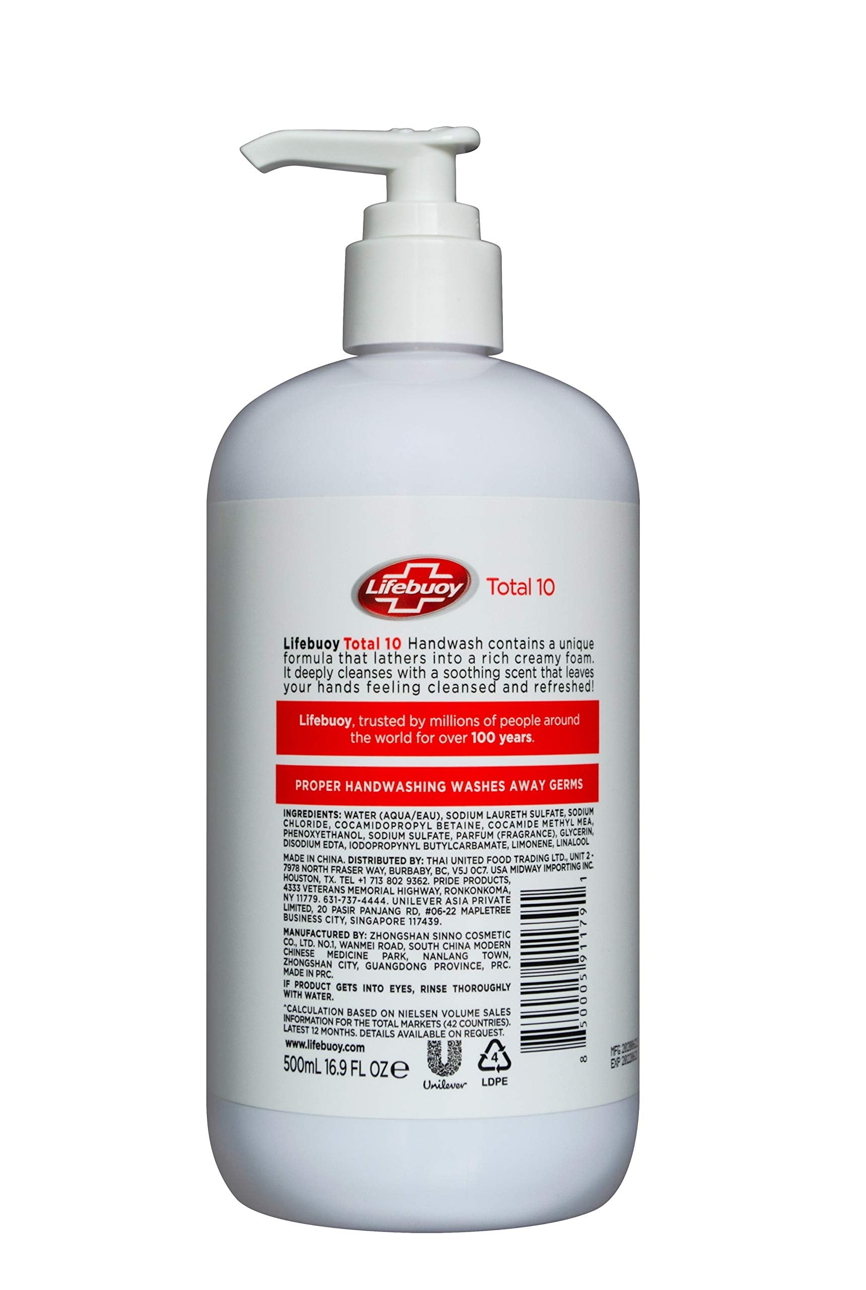 Lifebuoy Handwash Total 10, washes away germs, 16.9 fl oz, 500 ml