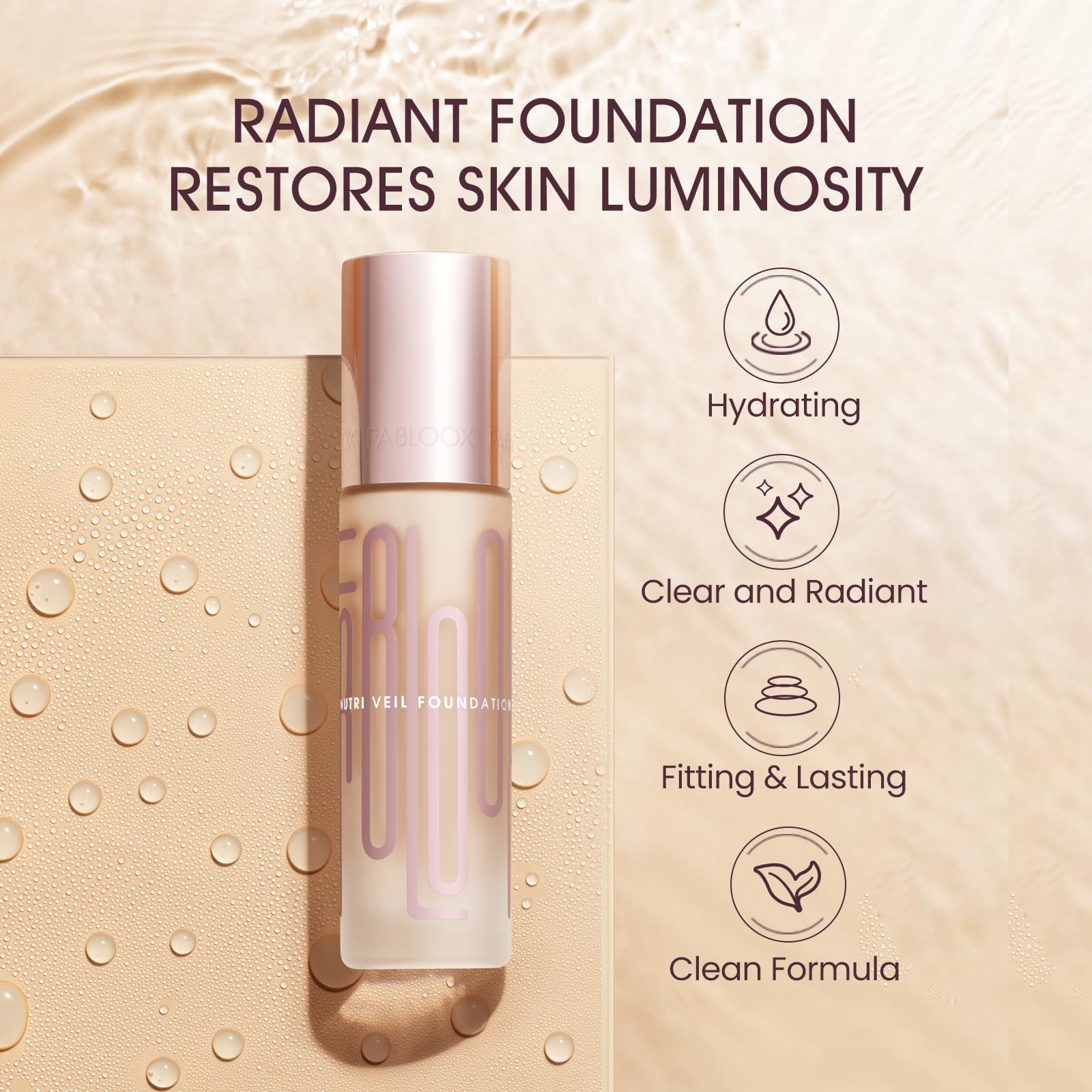 FABLOOX Nutri Veil Foundation - Hydrating and Nourishing Formula with Medium to Full Buildable Coverage Makeup - 80% Essence Luminous Finish - Skincare Makeup Hybrid - Vegan - Almond - 1.1 Fl Oz
