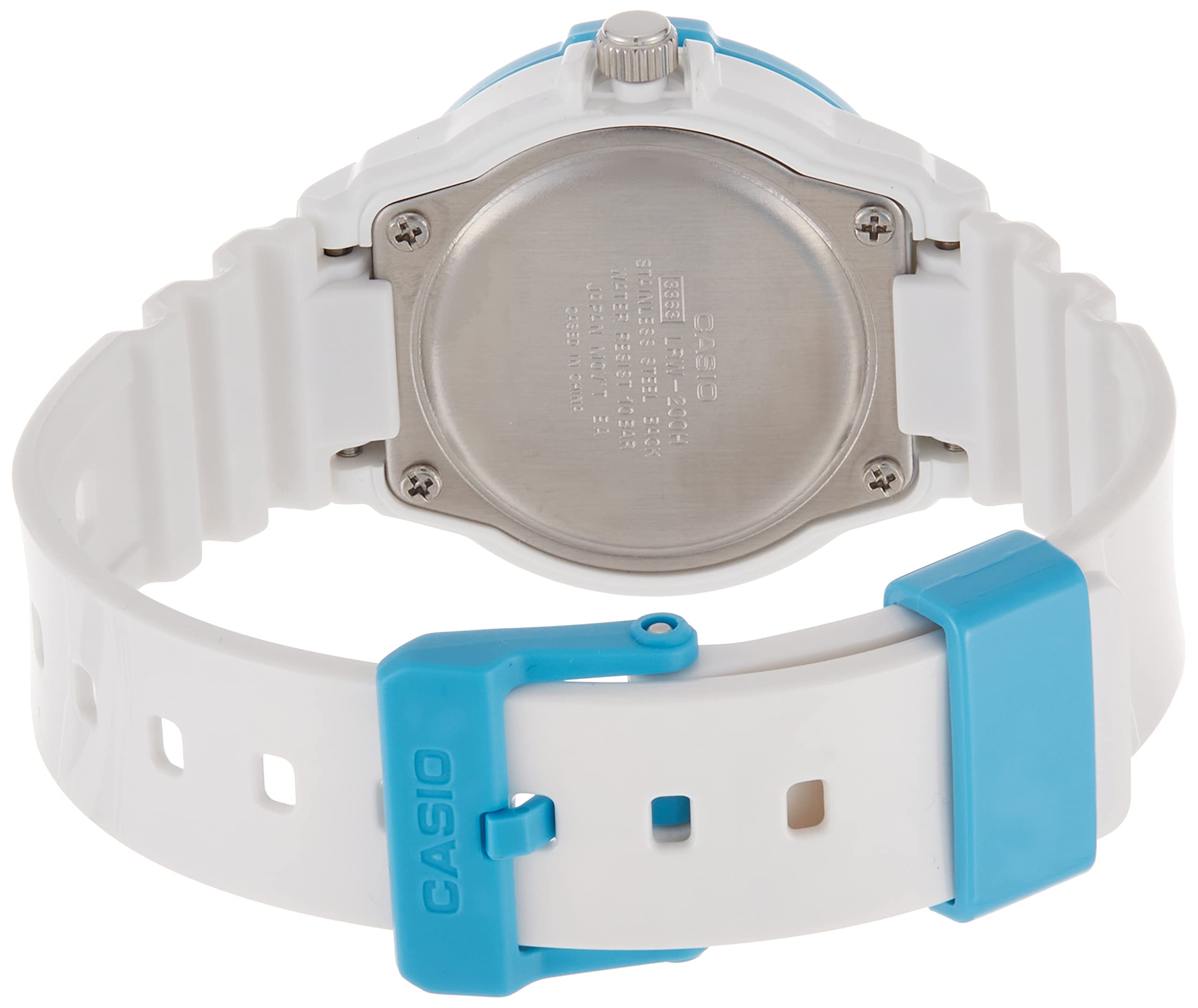 Casio Womens Quartz Watch, Analog Display and Resin Strap White/Turquoise