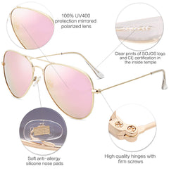 SOJOS Classic Aviator Polarized Sunglasses Mirrored UV400 Lens SJ1054