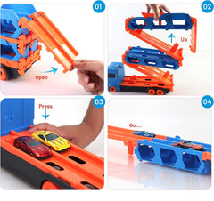 AM ANNA Mega Hauler Truck with Ejection Race Track, Mega Deform Catapulting and Shooting Folding Storage Car Carrier with 12 Metal Car,New Toy Truck Transporter Car Carrier for Kids Ages 3-8