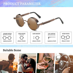Joopin Steampunk Round Sunglasses - Metal Frame, 100% UV Protection (B03-Bronze Brown)