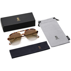 SOJOS Retro Vintage Polarized Sunglasses Double Bridge Brow Bar Square Aviators SJ2174
