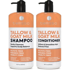 BELLISSO Beef Tallow Shampoo and Conditioner Set with Goat Milk - Sulfate Free Moisture for Women and Men - For Dry, Itchy Scalp - Hydrating, Thickening, Volume Care for Thinning Hair - 16.9 Fl Oz (Pack of 2)