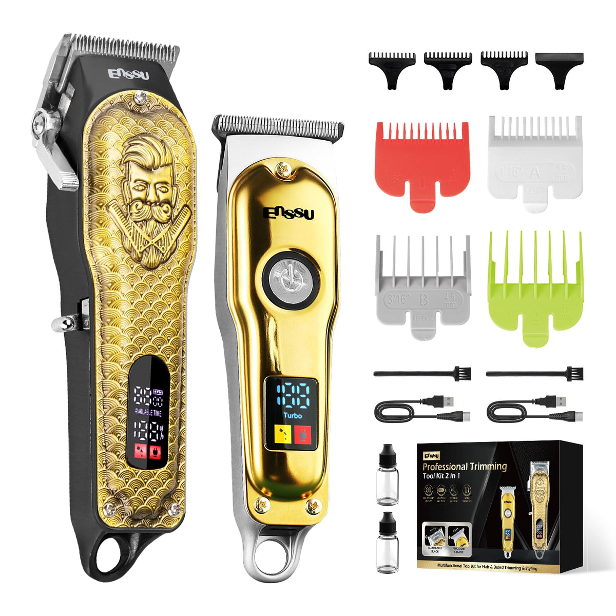 ENSSU Hair Clippers for Men Professional, Cordless Barber Clippers and Trimmers Set, Men's Hair Clippers for hair cutting with LED Display, Men's Grooming Kit