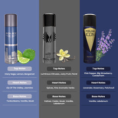 Police Light Blue + Wings Titanium + ICON Deo Combo Set 600ml