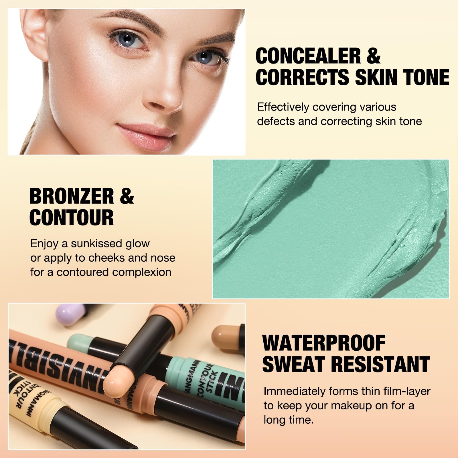 KASTWAVE 6 Color Contour Stick Concealer Bronzer Stick Cream Palette Contour Multifunctional Contouring Makeup Kit for Face Highlighter Makeup Stick Set Long Lasting & Waterproof