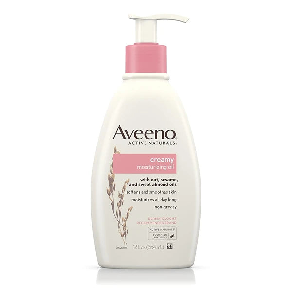 Aveeno Creamy Oil Daily Body Moisturizer, Non-Greasy & Lightly Scented Body Moisturizer with Oat & Almond Oil Nourishes Dry Skin with 24 Hours of Moisture, Non-Comedogenic, 12 fl. oz