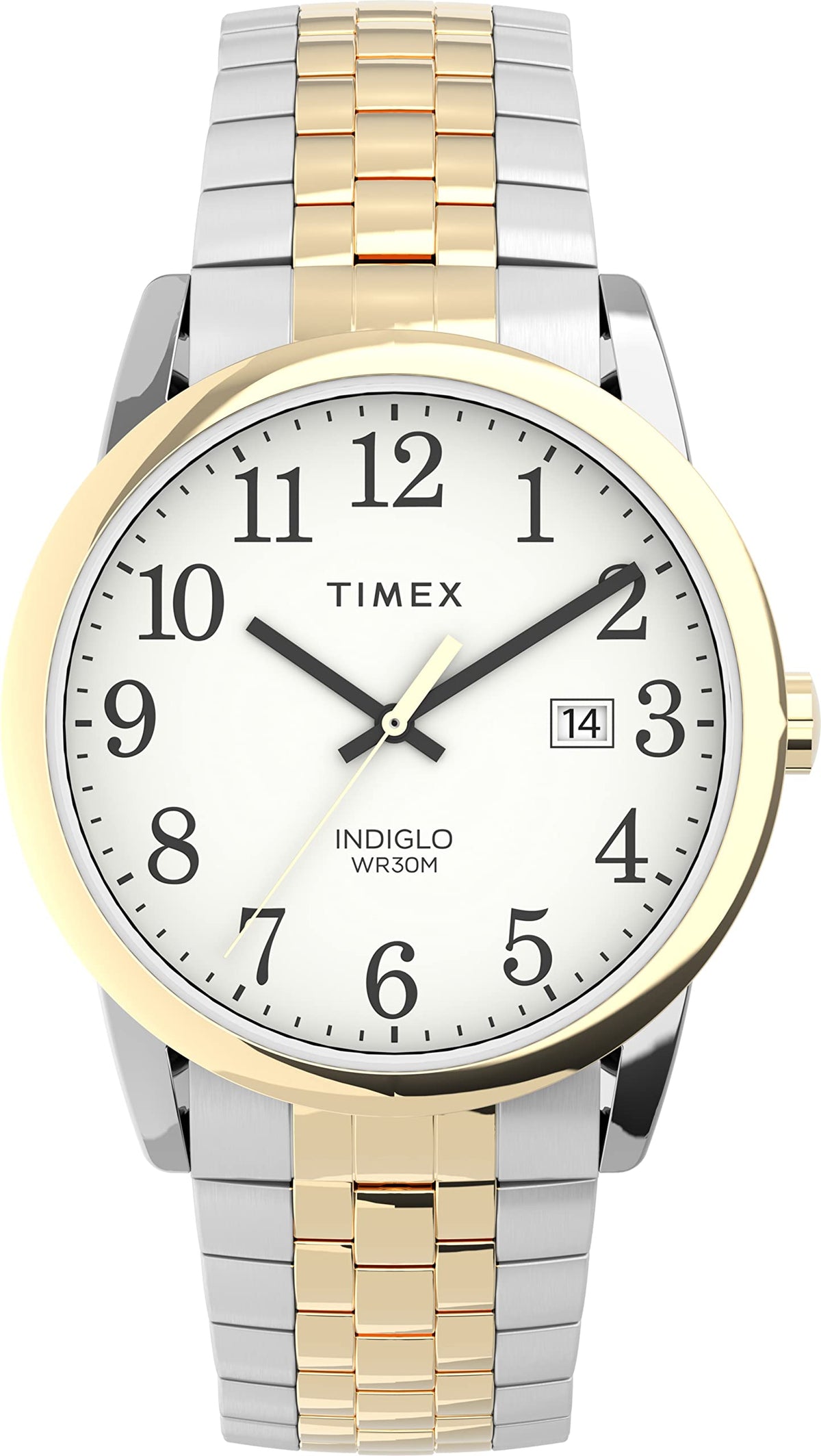Timex Men's Easy Reader 38mm Perfect Fit Watch – Two-Tone Case White Dial with Two-Tone Expansion - Two-ToneBand