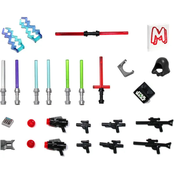LEGO Star Wars Accessory and Weapons Pack - 8 Lightsabers, 8 Blasters, 2 Display Stands and More