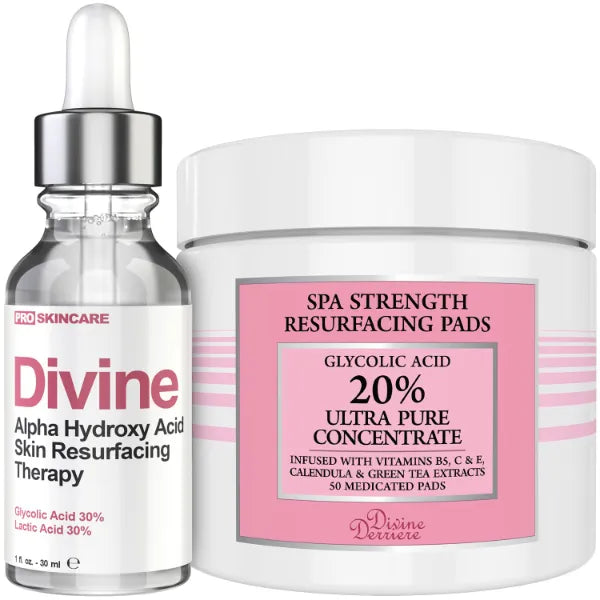 Divine Derriere Anti-Aging Duo: 60% Glycolic Acid Peel + Resurfacing Pads - Wrinkle & Acne Scar Remover for Glowing Skin