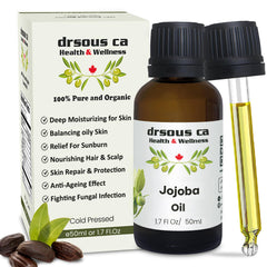 Drsous Ca Organic Jojoba Oil 50ml | 100% Cold Pressed Carrier Oil for Body Massage, Glowing Skin, Hair care and DIY Bath | Rich in Vitamins and Antioxidants | Made in Palestine