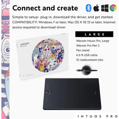 Wacom Intuos Pro Drawing Tablet, Large 16.8" x 11.2" Wireless Graphics Art Tablet (PTH860) - Black