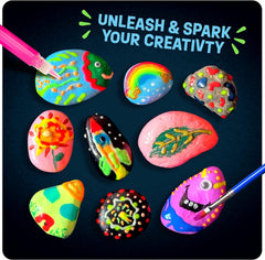 Creoos Rock Painting Kit for Kids Glow in The Dark Arts and Crafts Toys 12 Acrylic Paint 10 Rocks Stickers Gems Craft Summer Activities Kits Art Set DIY Supplies Birthday Gifts Toys for Girls and Boys