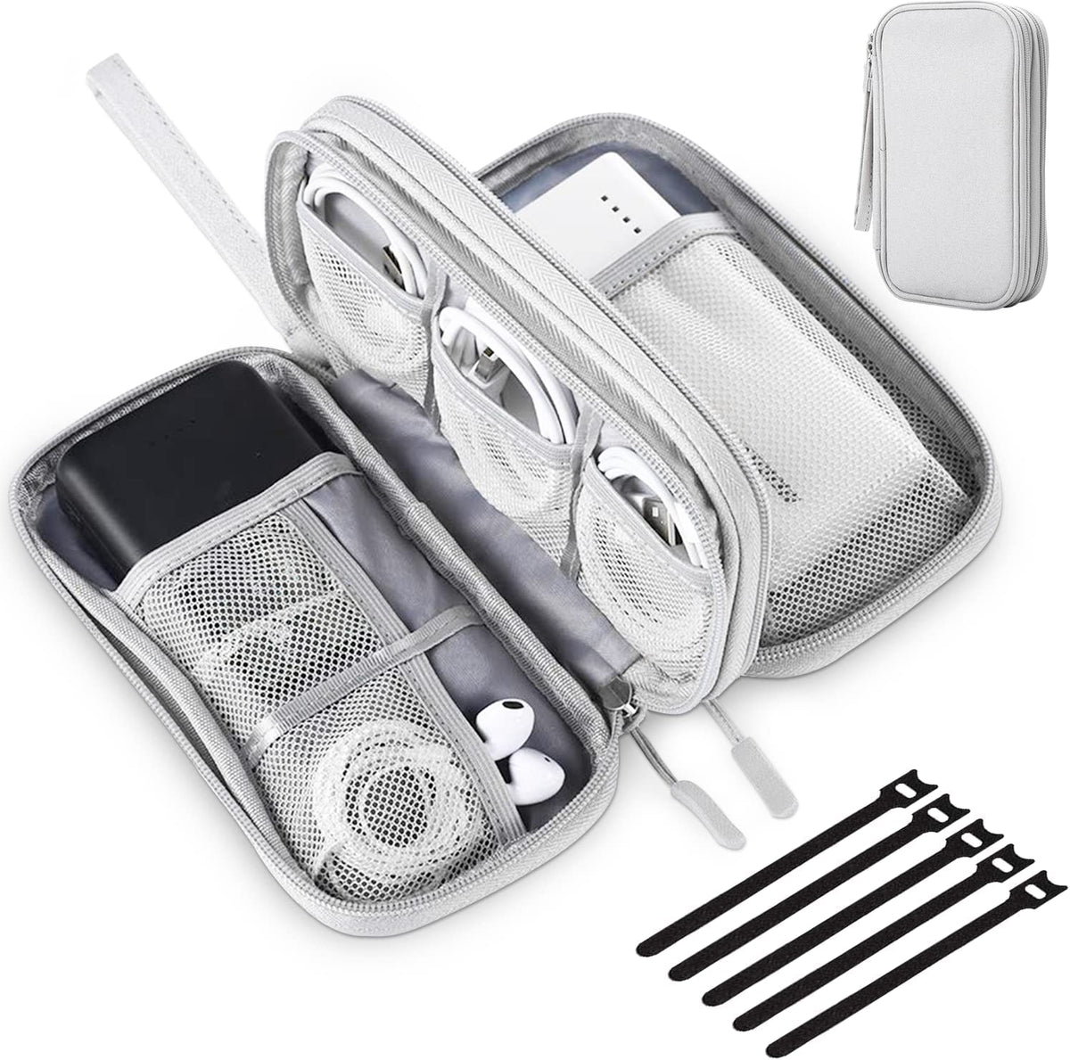 CLOUDFOUR Organizer Carry Case for Cables, Hard Drive, Earphones, Memory Card, SIM and Other Small Electronic Accessories Portable Storage Bag for Stationery, Charging Cables and Gadgets.