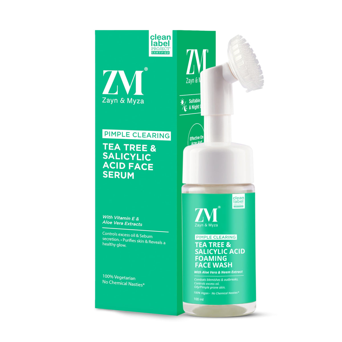 ZM Zayn & Myza Zayn & Myza Tea Tree & Salicylic Acid Foaming Face wash, Aloe Vera & Neem Extracts, Reduces Acne, Pimples, For all Skin Types,Cleanser 100 ML