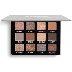 Lamora Attraction Eyeshadow Palette 12 Soft Brown Shadows, Multi Use Eye Makeup Palette with Matte & Shimmer Finishes, Ultra Blendable Everyday Neutrals, Long lasting Wear, Travel Makeup with Mirror