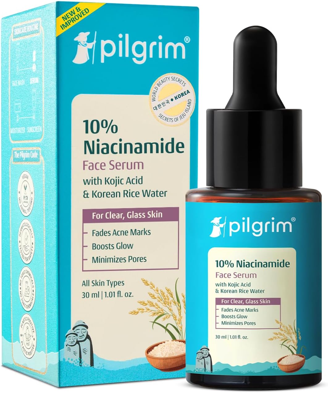 Pilgrim 10% Niacinamide Face Serum For Acne Marks 30ml | Fades Blemishes & Dark Spots | Oil Control | Brightens & Evens Skin Tone | All Skin Types | Women & Men |