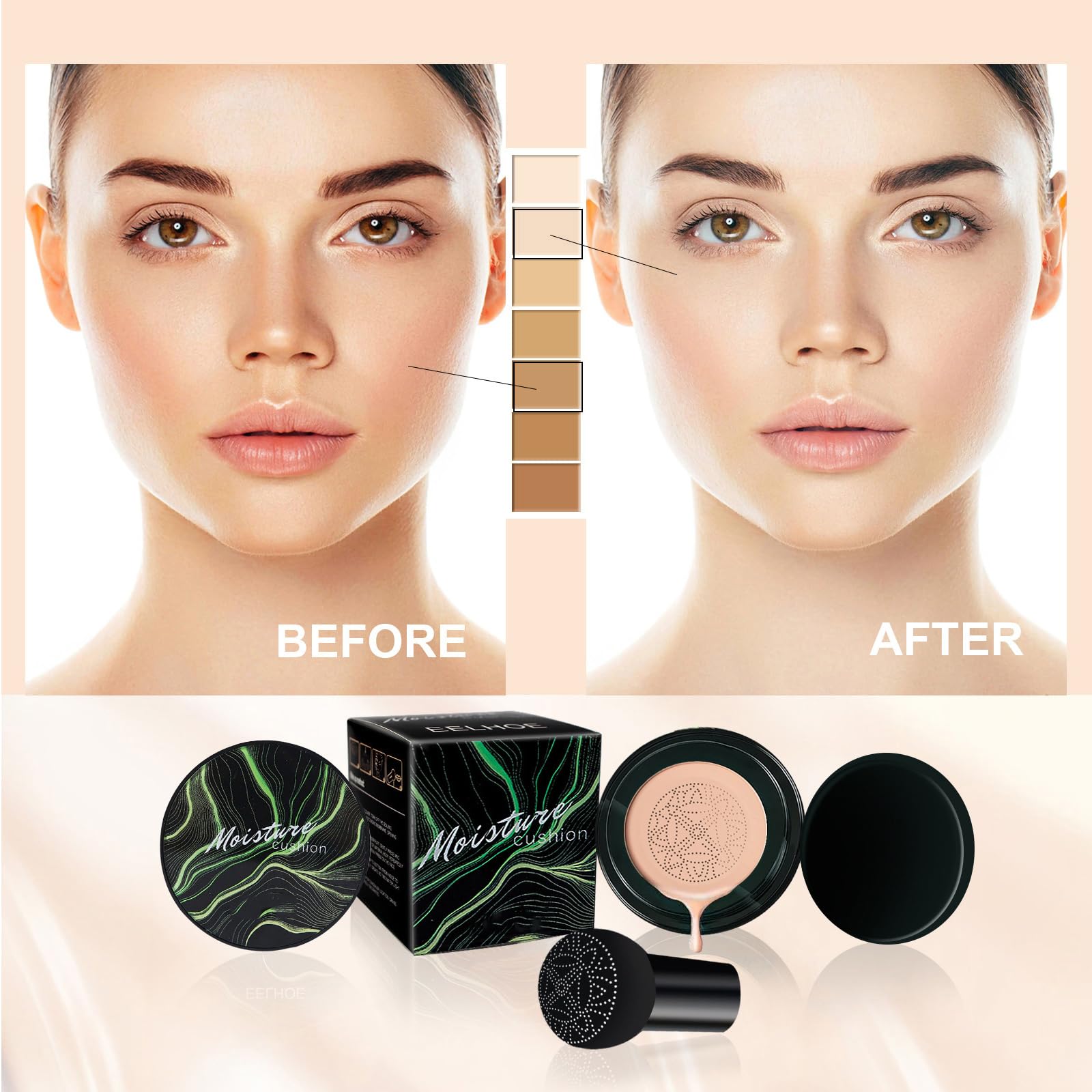 Makeup Base Mushroom Head,Air Cushion Liquid Foundation,Air Cushion BB,Liquid Foundation Mushroom,Natural Moisturizing Full Coverage Foundation,Brightening Pigment BB Cream Foundation for Women