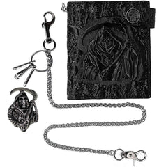 ABC STORY Mens Snap Gothic Cool Sugar Skull Key Chain Biker Wallet Money Clip Card Holder Black
