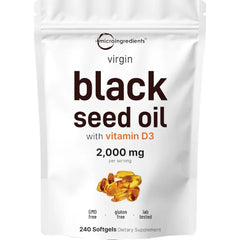 Micro Ingredients Black Seed Oil with Vitamin D3 1000 IU, 240 Softgels | 2,000 mg Black Seed Oil Per Serving | Nigella Sativa Oil | 2-in-1 Unrefined Seed Oil Formula | Non-GMO, cGMP Manufactured