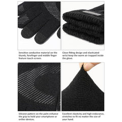 Excefore Thermal Knitted Gloves, Winter Close-Fitting Gloves, Touch-screen Anti-slip Warm Fleece Gloves for Men Women (L) - Black