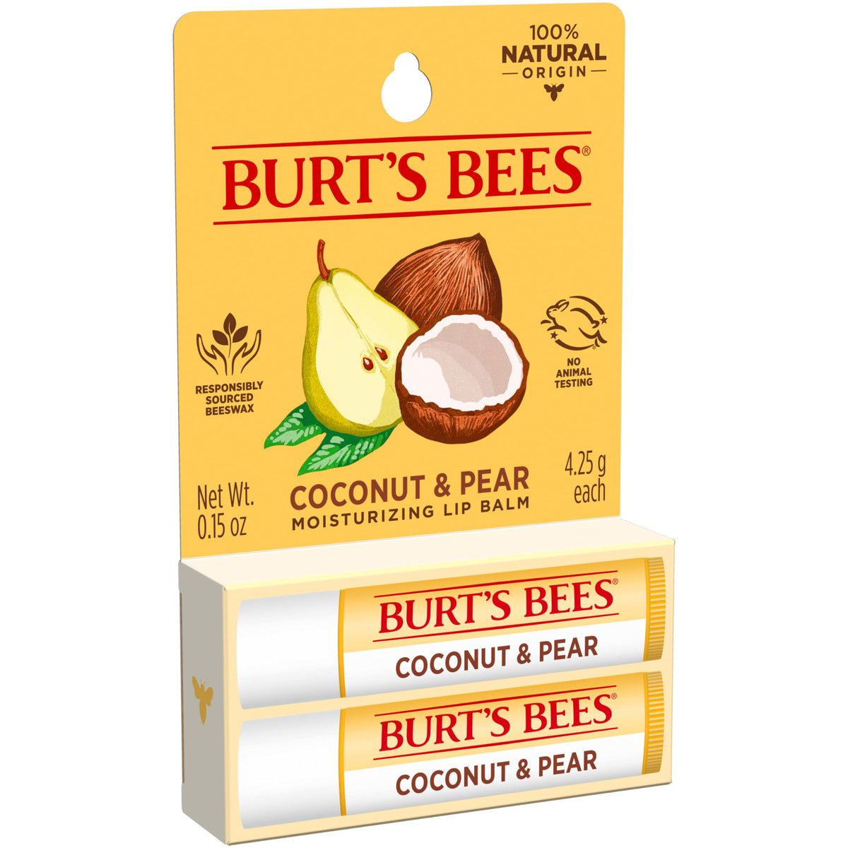 Burt's Bees 100% Natural Moisturizing Lip Balm, Coconut & Pear with Beeswax & Fruit Extracts - 2 Tubes