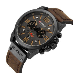 Curren 8314 Men Buckle Quartz Wristwatches Leather Strap Waterproof - Black