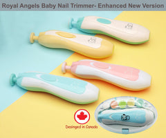 Royal Angels Baby Nail Clippers 20 In 1 By Baby Safe Electric Baby Nail Trimmer, Baby Nail File Kit, Additional Replacement Heads, Newborn Toddler Toes and Fingernails, Trim and Polish (Blue)