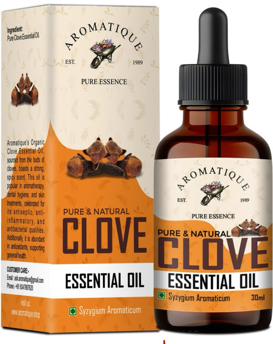 Aromatique Clove Essential Oil,Therapeutic Grade 100% Pure Clove Oil For Teeth,Hair And Skin (30Ml) Amber