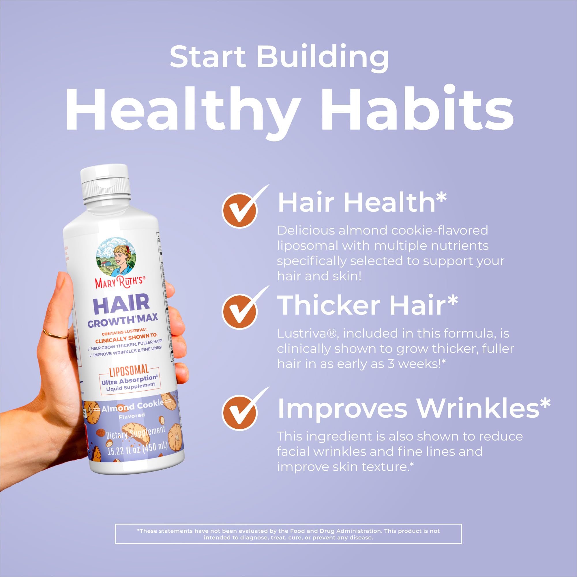 MaryRuth Organics Women's Hair Growth MAX Liposomal | with Lustriva® Biotin 10000mcg Pumpkin Seed Oil| Thicker Hair | Hair Care | Wrinkles, Fine Lines, Skin Care | Ages 18 | 15.22 Fl Oz