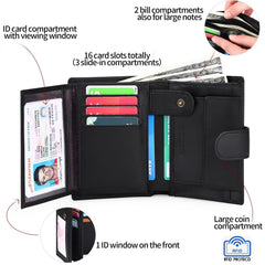 Men's Wallets Multifunctional RFID Blocking Leather Wallet Credit Card Trifold Compact Wallets for Men with ID Window & Coin Pocket