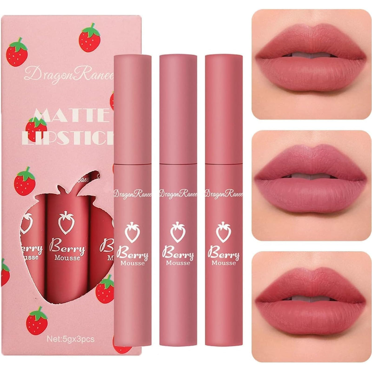 ChicAbode 3 Piece Nude Matte Lipstick Set,Natural Nude Lipstick Velvet Air Moisture Smooth Crayon Lip Stain,Matte Lipstick 24 Hour Superstay,Long Lasting Waterproof Lip Gloss Lipstick for Women Makeup