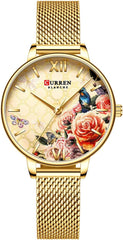 CURREN 9060 Luxury Casual Business Quartz Flower Dial Elegant with Stainless Steel Mesh Strap Band Wrist Watch For Women