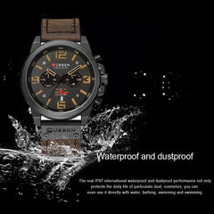 Curren 8314 Men Buckle Quartz Wristwatches Leather Strap Waterproof - Black