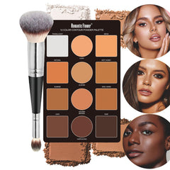 Castove Cream Contour Kit, Pro Contour Palette with Makeup Brush, 12 Color Contour Makeup Set, Waterproof and Long-lasting, Cosmetics Gift Idea for Dark Skin (64g)