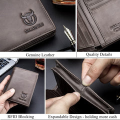 BULLCAPTAIN Large Capacity Genuine Leather Bifold Wallet/Credit Card Holder for Men with 15 Card Slots QB-027, Light Brown, Small, Modern