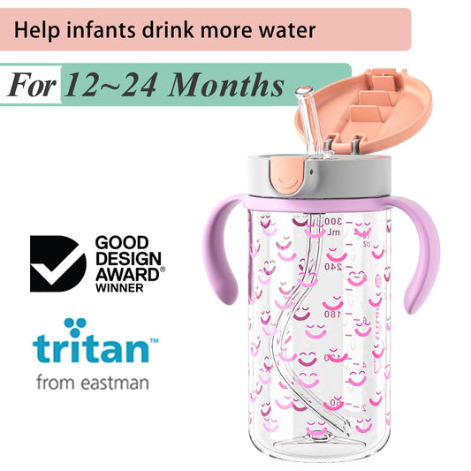 Evorie Tritan Toddler Sippy Cup with Silicone Straw, Spill-Proof Straw Water Bottle for Kids 1-2 Years Old, 10 oz, Removable Handles, Ideal for School