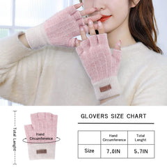Fingerless Gloves for Women Warm - Winter Thermal Gloves Knitted Soft Half Fingers Mittens for Cold Weather Typing Working Driving - White pink