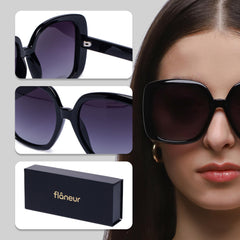 Flaneur Stylish Polarized Sunglasses for Women & Men Square-Frame - UV Protection, Lightweight, Scratch-Resistant, Trendy Eyewear & Accessories for Ladies UV400