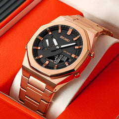 SKMEI Men Watch Dual-Display Electronic Watch with Luminous 50m Waterproof Watch Fashion multifunctional Sports Watch for Men- 1816 - Rose Gold Black